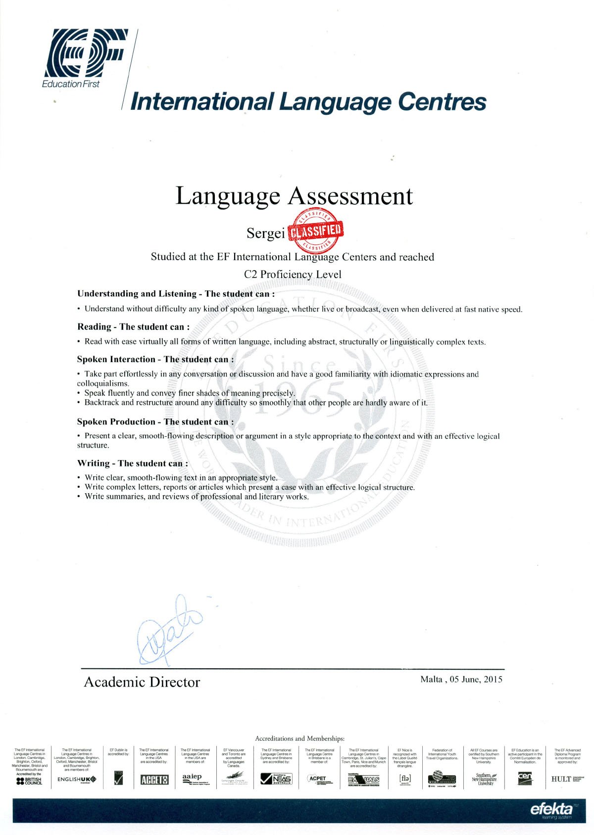 Сертификат владения английским языком C2